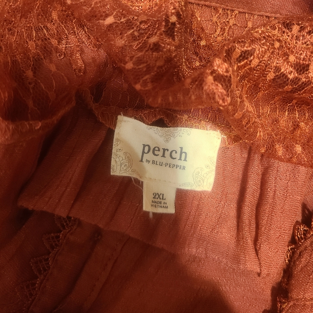 Perch By Blu Pepper Rust Terracotta Blouse Lace Top Cap Sleeve 2XL - Picture 4 of 4